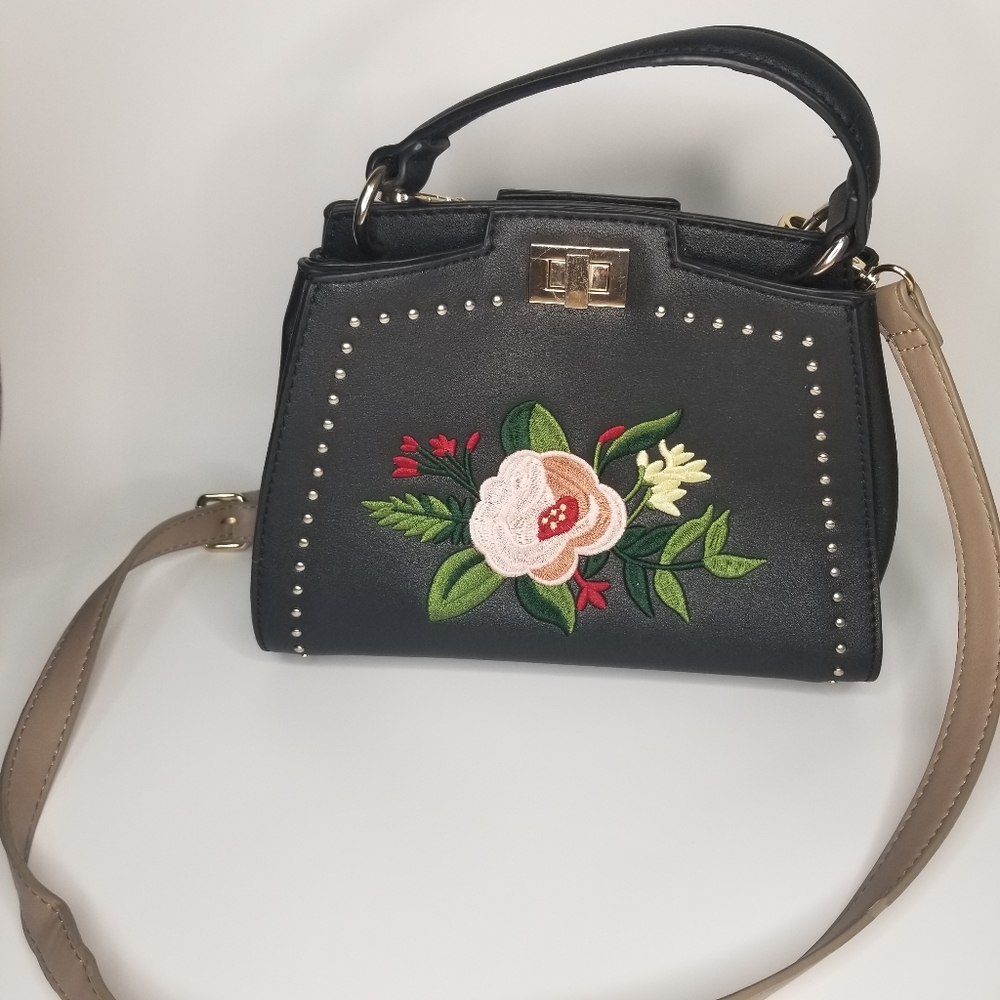 Embroidered Crossbody Purse Black
